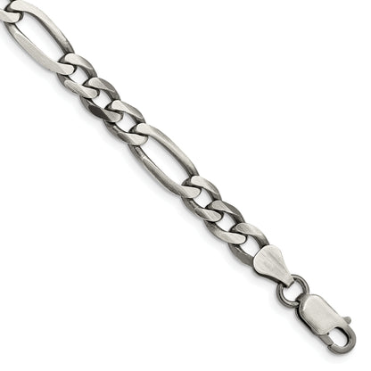 9 Inch Sterling Silver Antiqued 6.5mm Figaro Chain