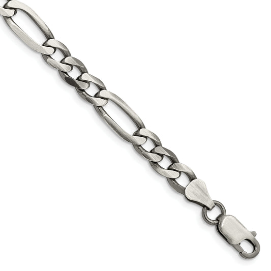 9 Inch Sterling Silver Antiqued 6.5mm Figaro Chain