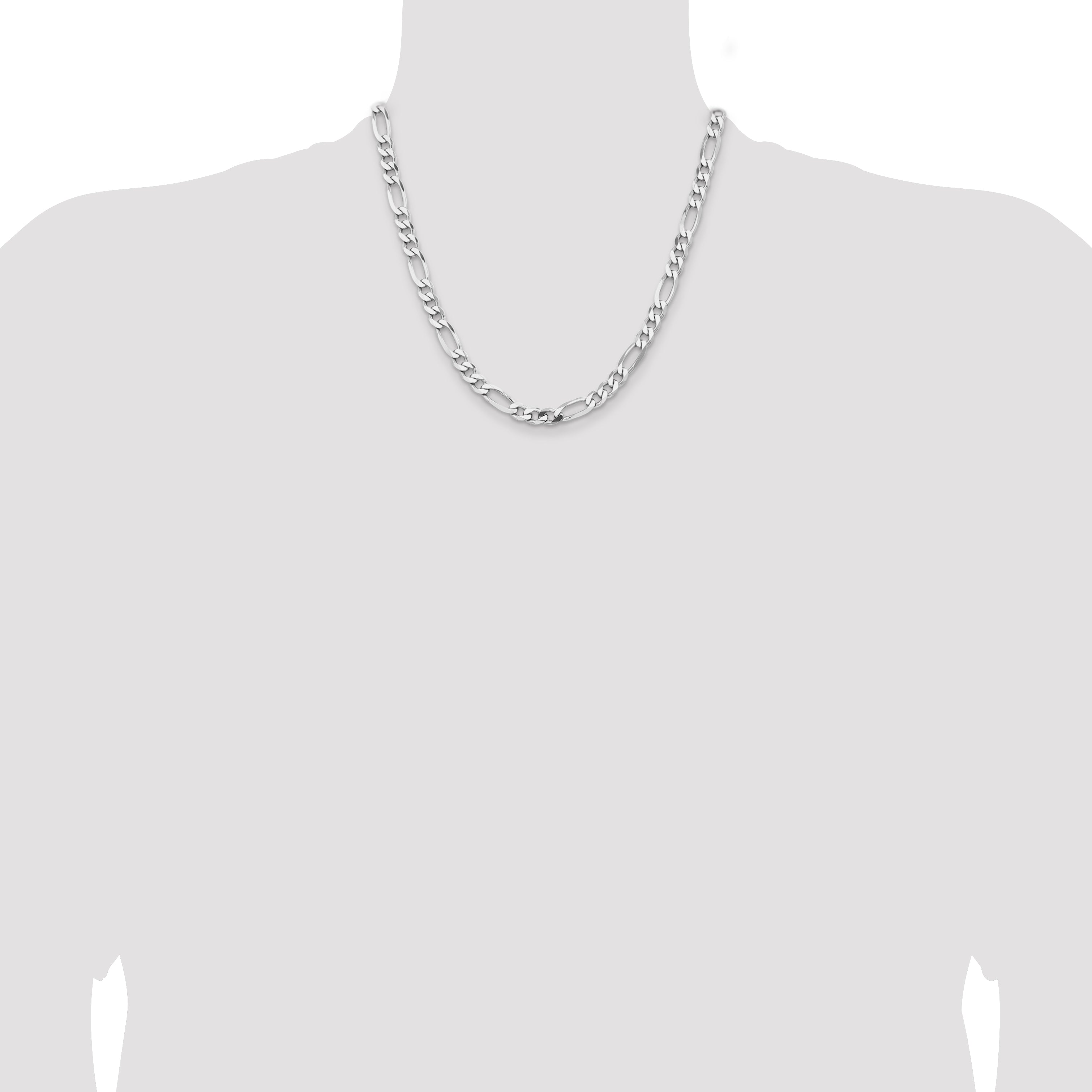 20 Inch Sterling Silver Rhodium-Plated 6.5mm Figaro Chain