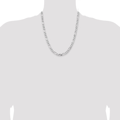 22 Inch Sterling Silver Rhodium-Plated 6.5mm Figaro Chain