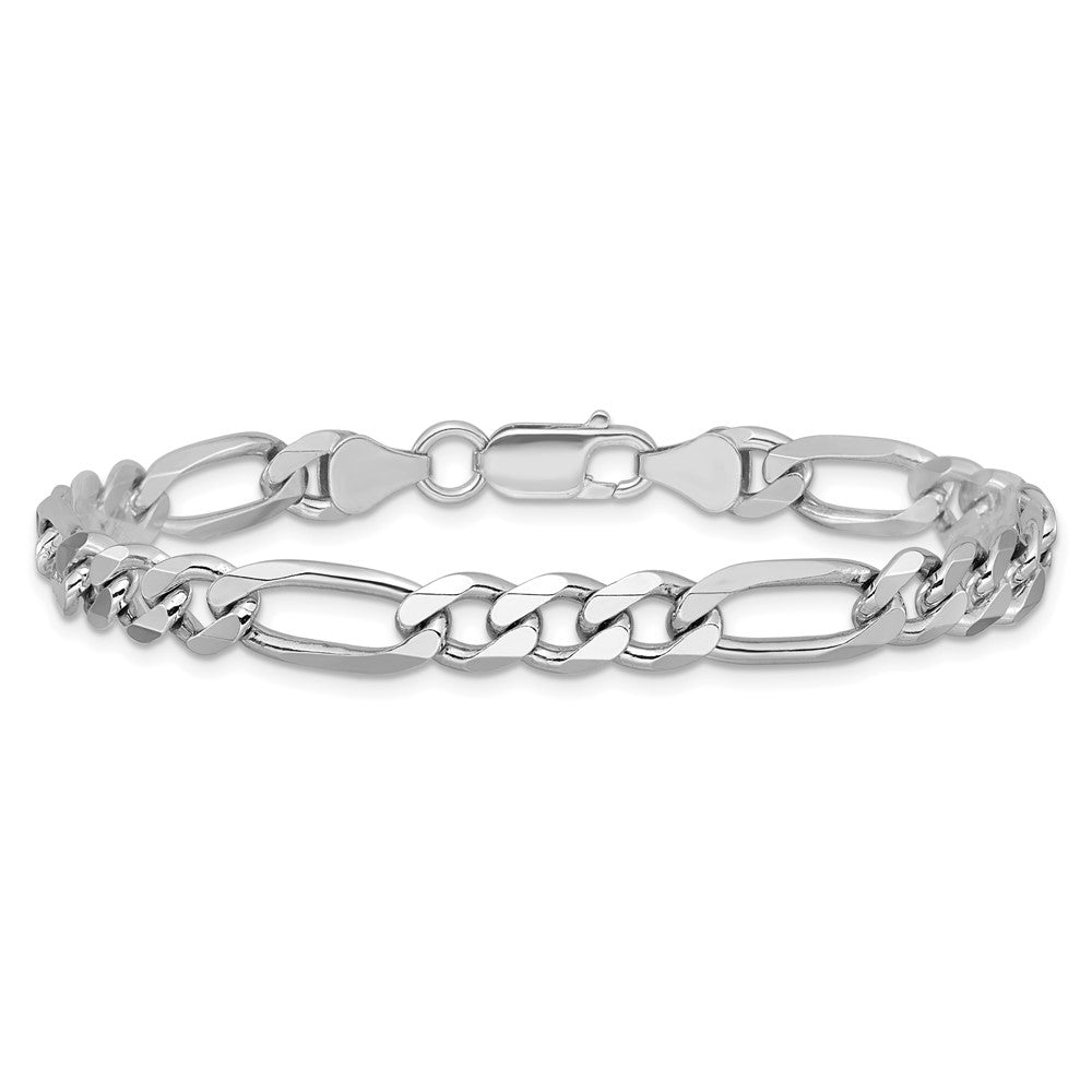 9 Inch Sterling Silver Rhodium-Plated 6.5mm Figaro Chain Bracelet