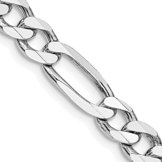 22 Inch Sterling Silver Rhodium-Plated 6.5mm Figaro Chain