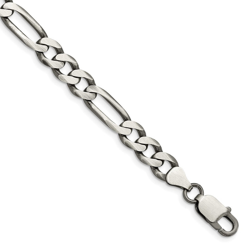 8 Inch Sterling Silver Antiqued 7.5mm Figaro Chain Bracelet