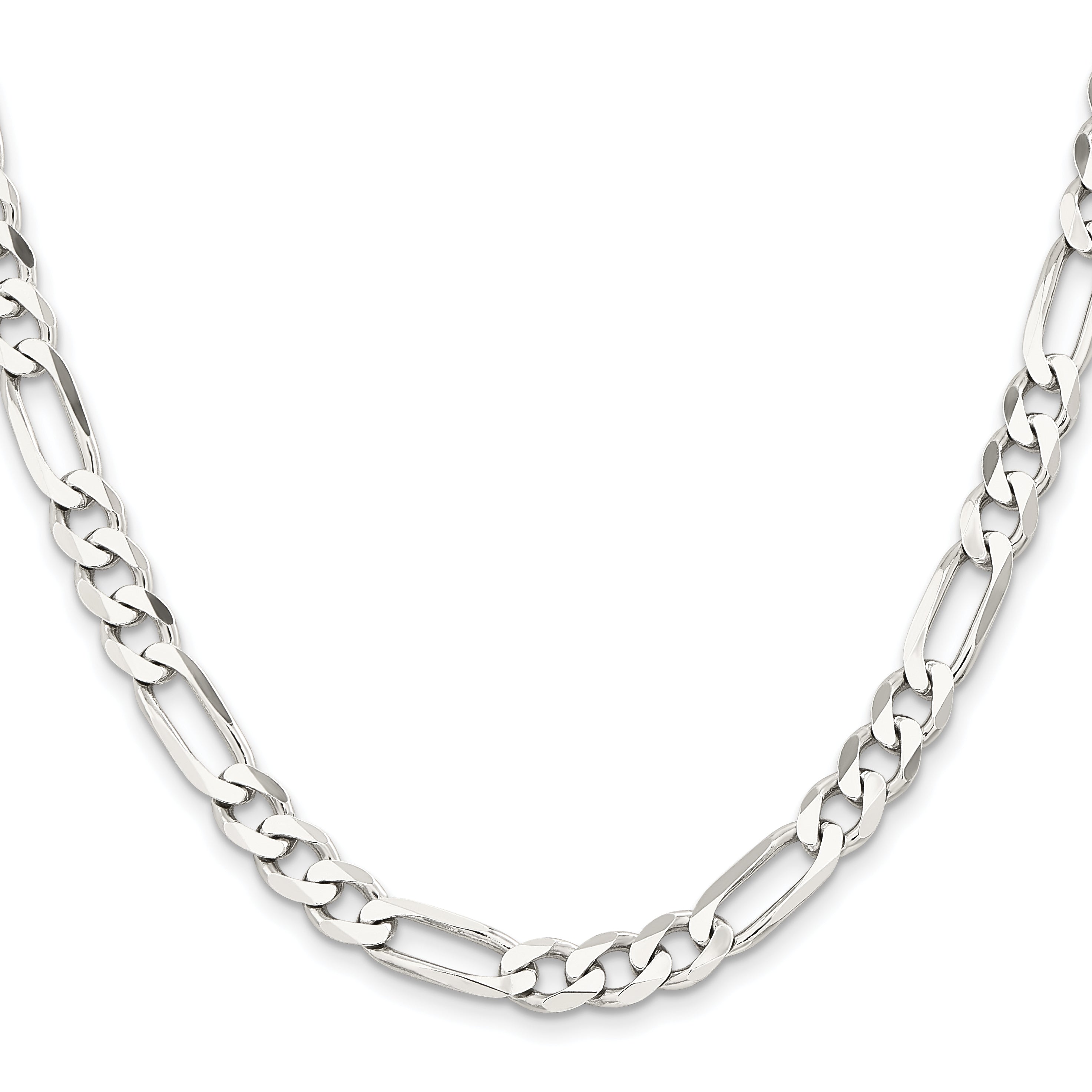 28 Inch Sterling Silver Rhodium-Plated 7.5mm Figaro Chain