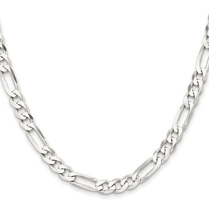 28 Inch Sterling Silver Rhodium-Plated 7.5mm Figaro Chain