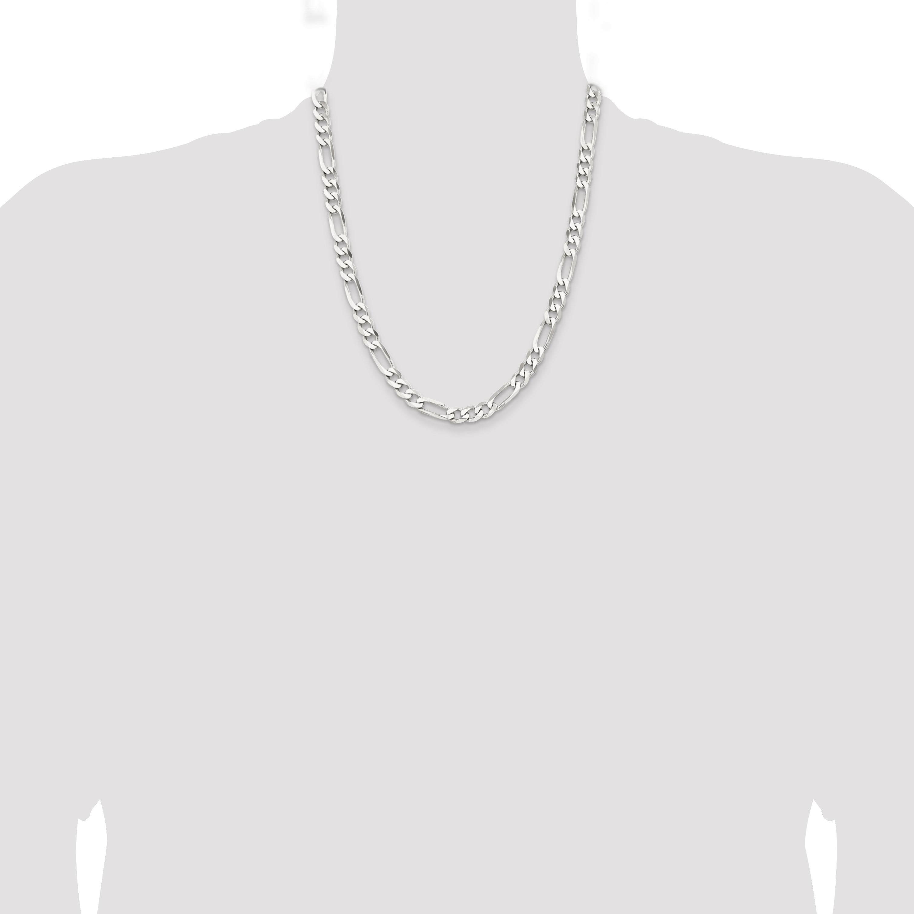 22 Inch Sterling Silver Rhodium-Plated 7.5mm Figaro Chain