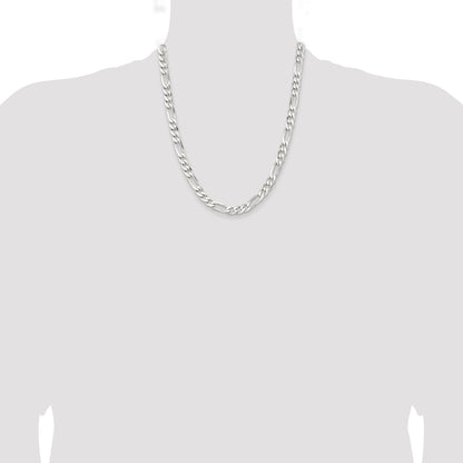 22 Inch Sterling Silver Rhodium-Plated 7.5mm Figaro Chain