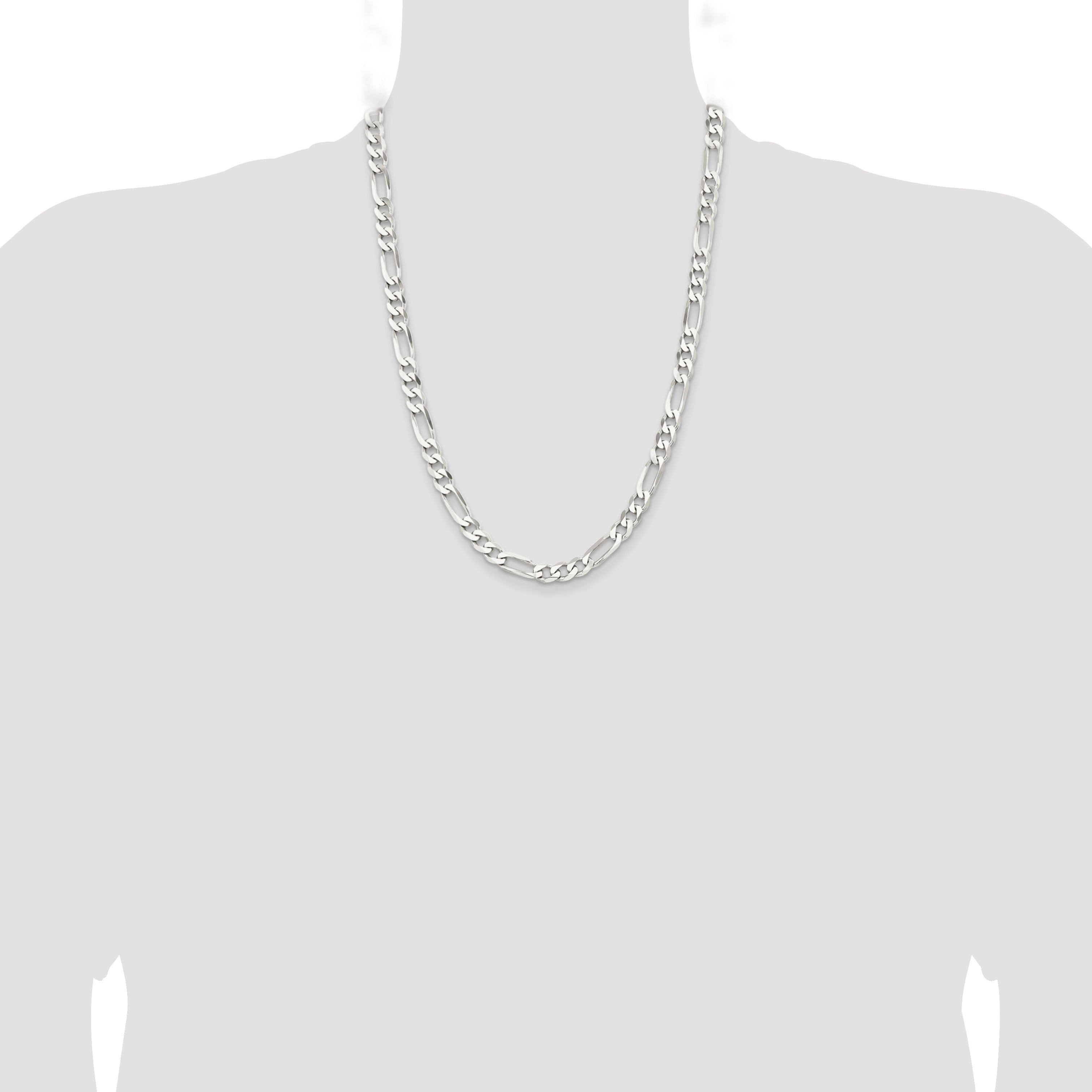 24 Inch Sterling Silver Rhodium-Plated 7.5mm Figaro Chain