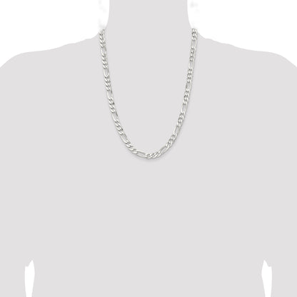 24 Inch Sterling Silver Rhodium-Plated 7.5mm Figaro Chain
