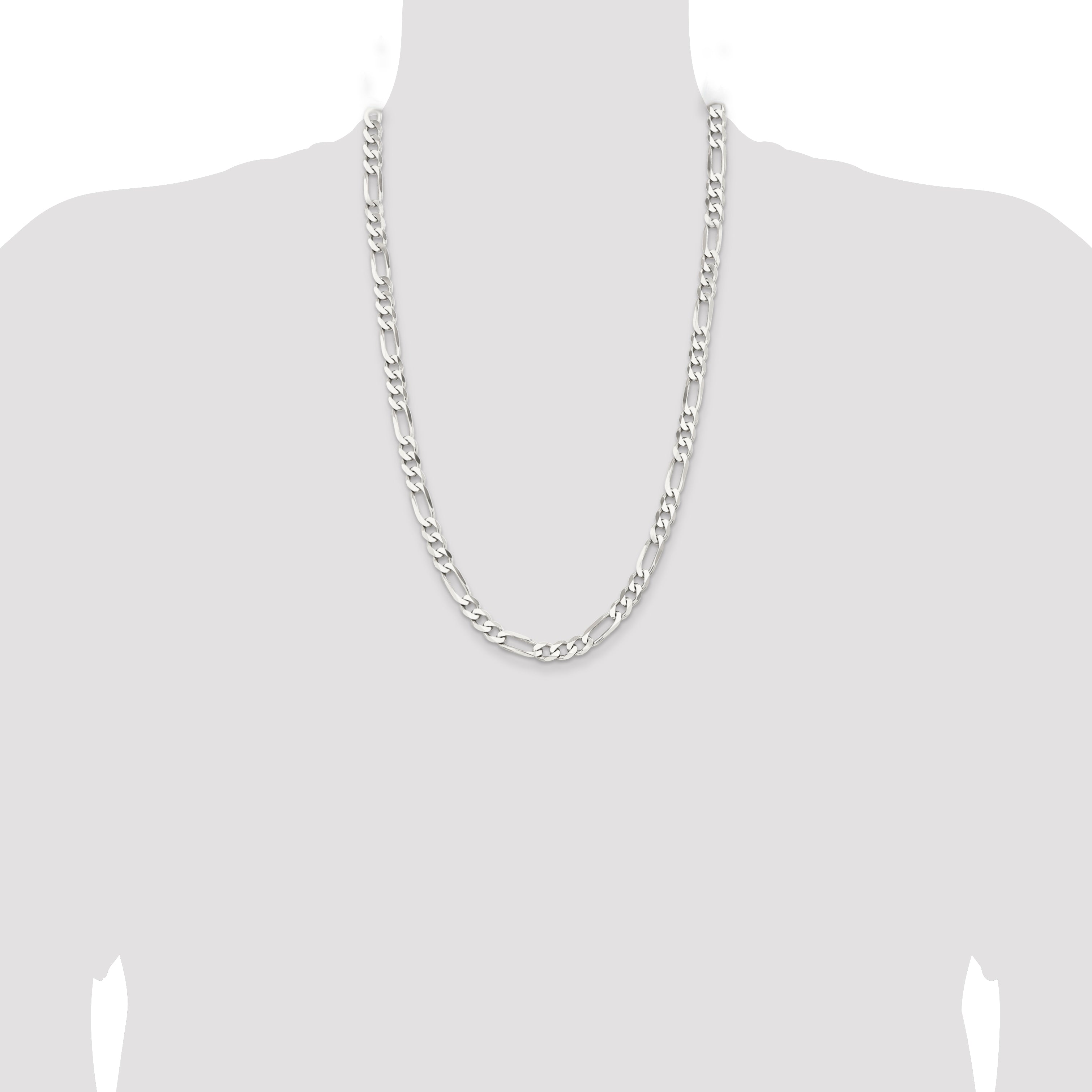 26 Inch Sterling Silver Rhodium-Plated 7.5mm Figaro Chain