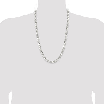 26 Inch Sterling Silver Rhodium-Plated 7.5mm Figaro Chain