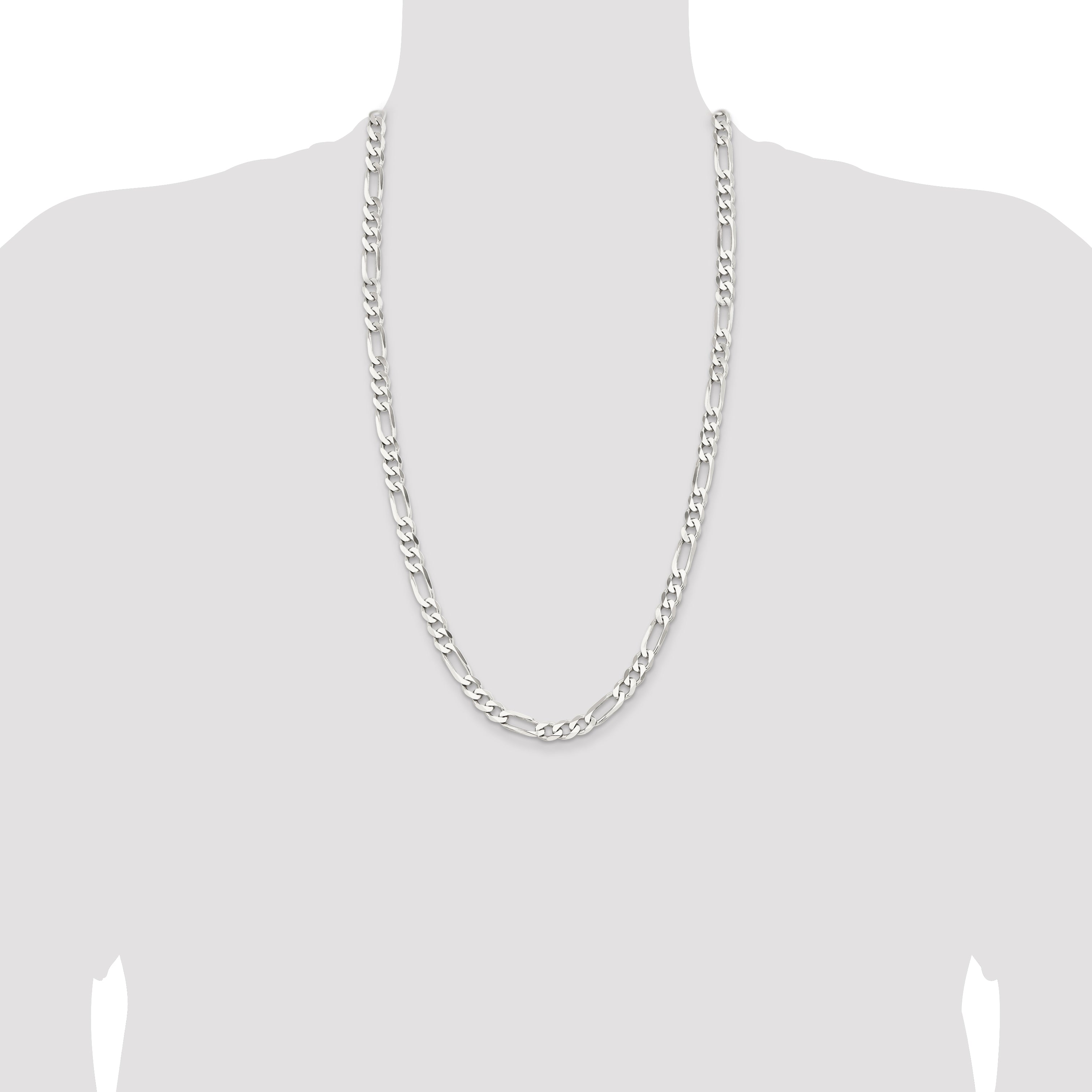 28 Inch Sterling Silver Rhodium-Plated 7.5mm Figaro Chain