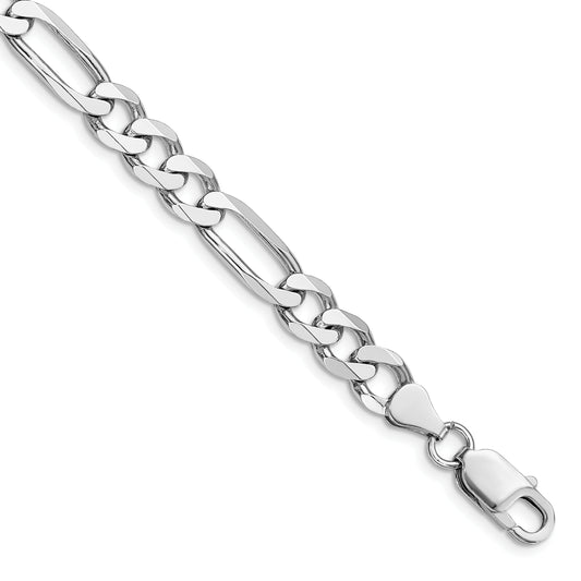 9 Inch Sterling Silver Rhodium-Plated 7.5mm Figaro Chain