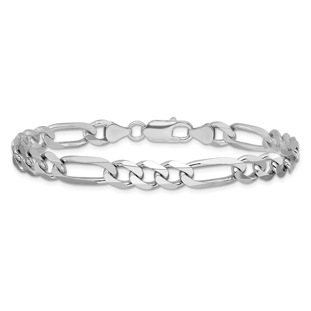 9 Inch Sterling Silver Rhodium-Plated 7.5mm Figaro Chain Bracelet