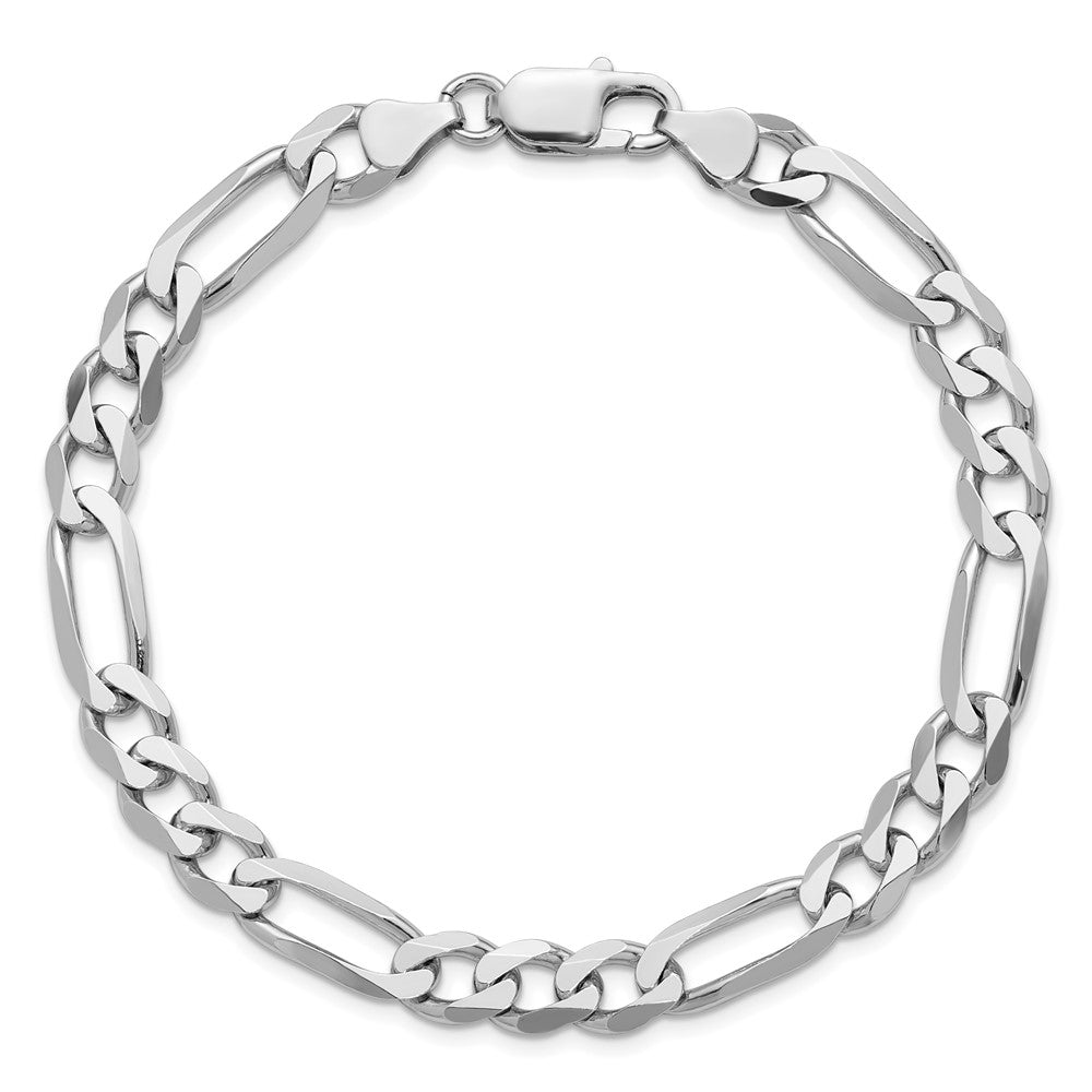 9 Inch Sterling Silver Rhodium-Plated 7.5mm Figaro Chain Bracelet