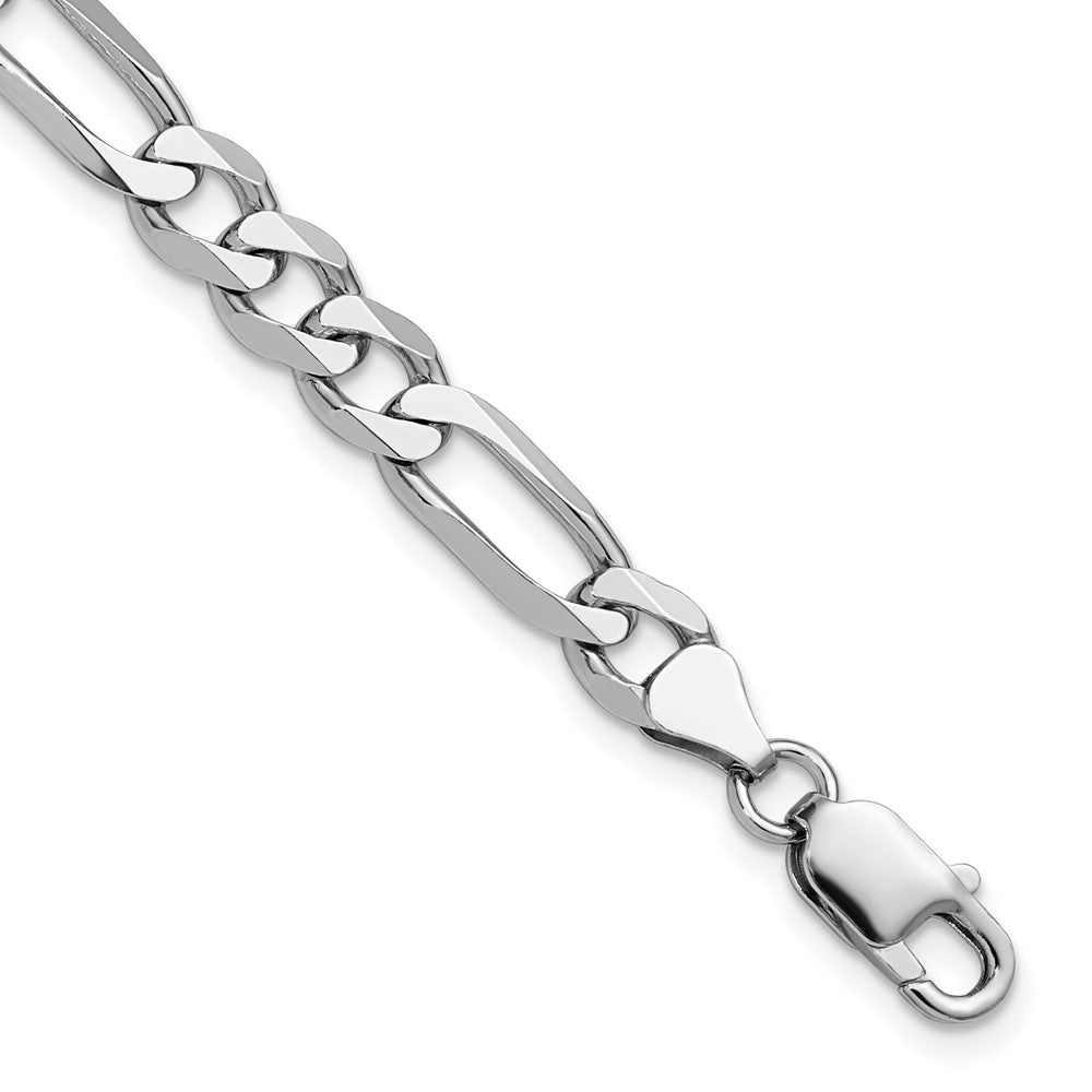 9 Inch Sterling Silver Rhodium-Plated 7.5mm Figaro Chain Bracelet
