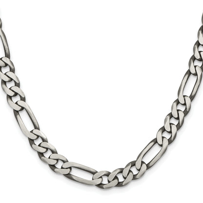 26 Inch Sterling Silver Antiqued 7.75mm Figaro Chain