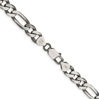 24 Inch Sterling Silver Antiqued 7.75mm Figaro Chain