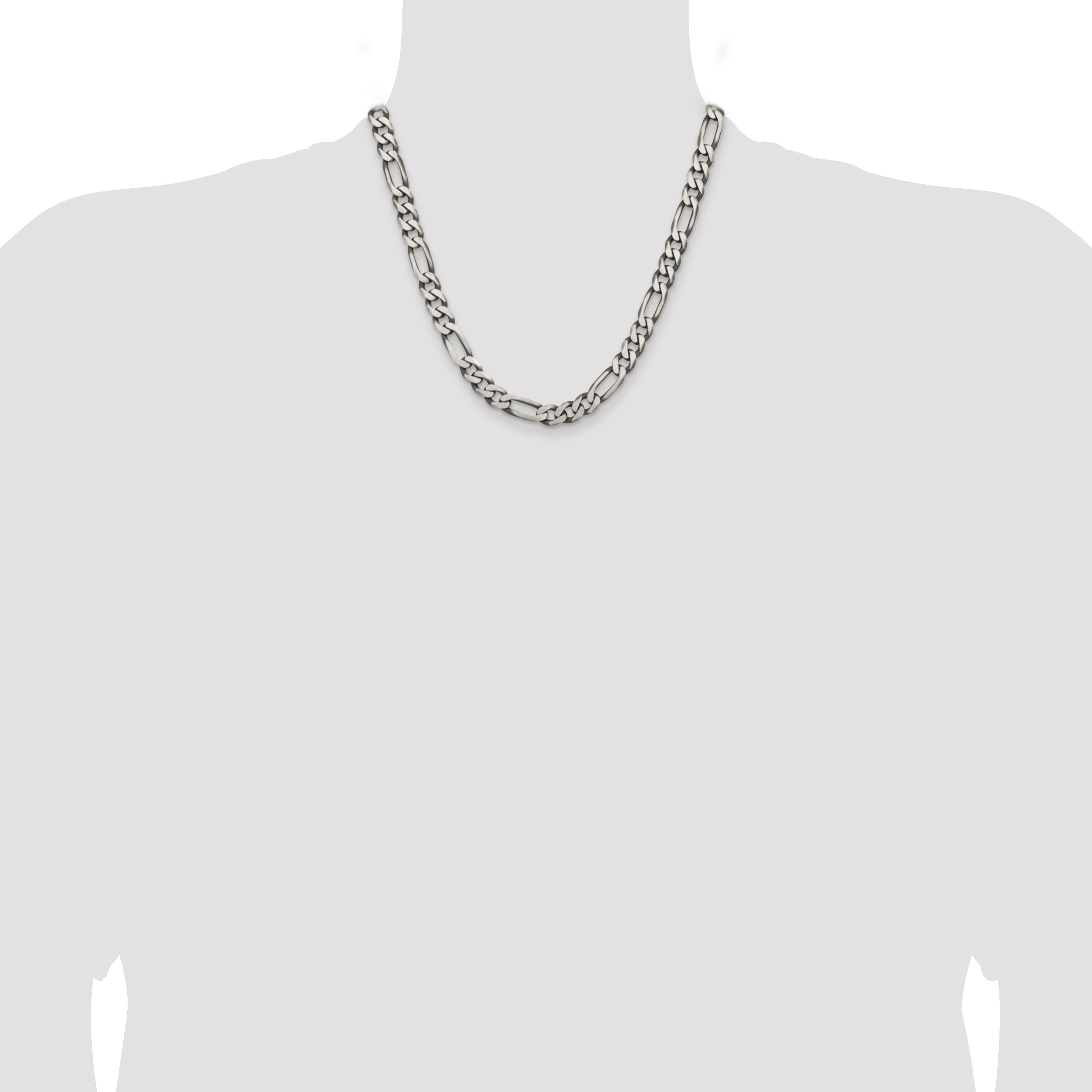 20 Inch Sterling Silver Antiqued 7.75mm Figaro Chain