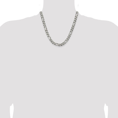 20 Inch Sterling Silver Antiqued 7.75mm Figaro Chain