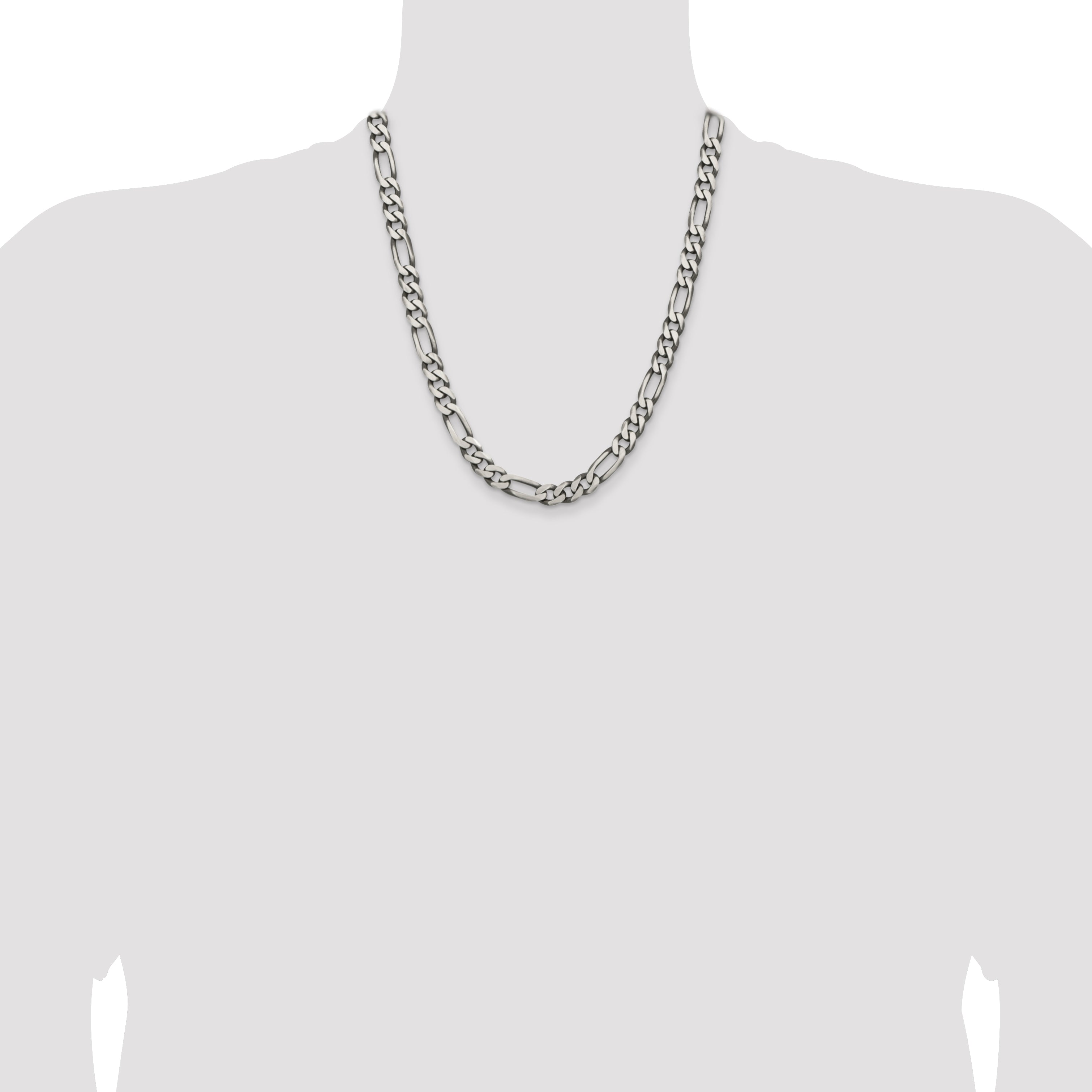 22 Inch Sterling Silver Antiqued 7.75mm Figaro Chain