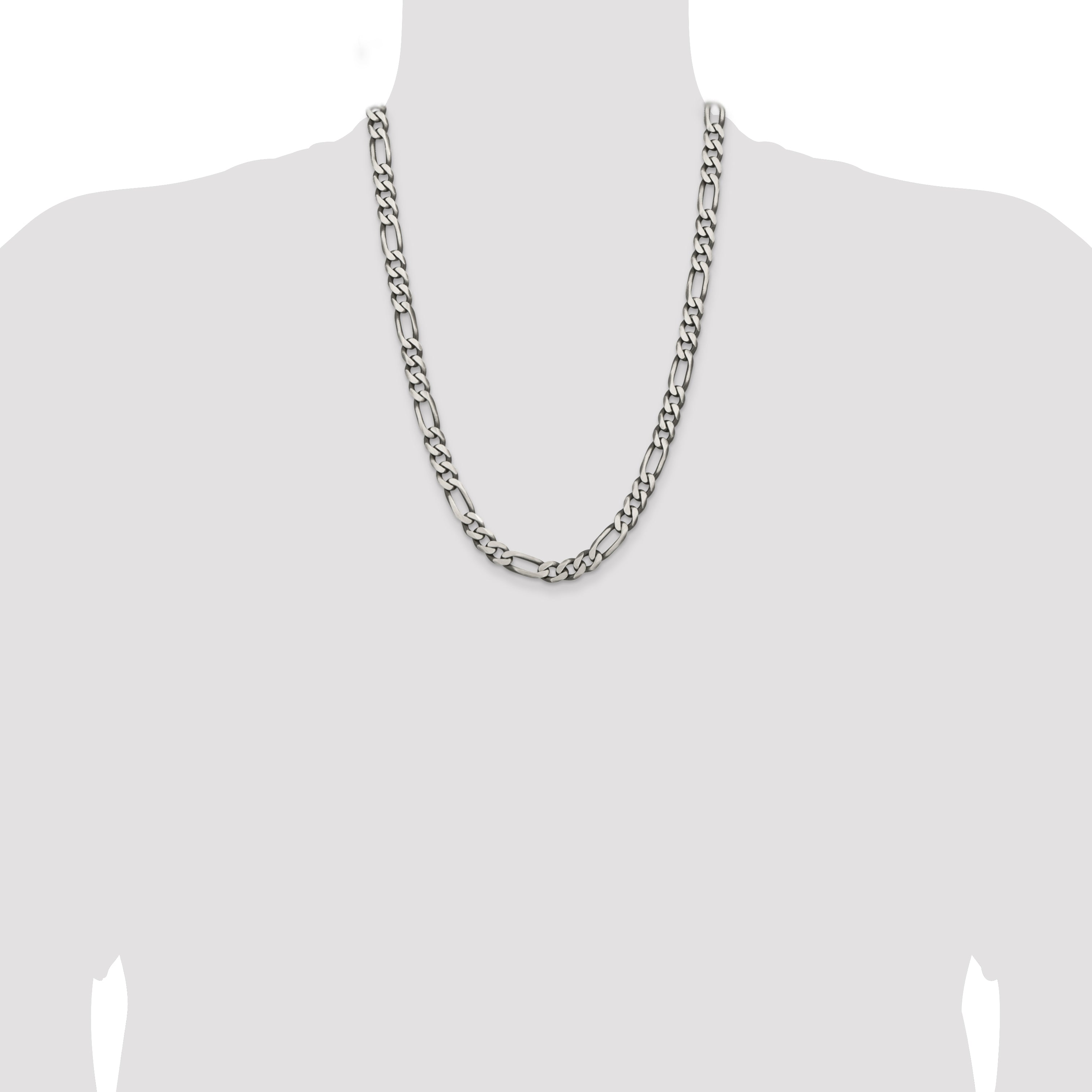 24 Inch Sterling Silver Antiqued 7.75mm Figaro Chain