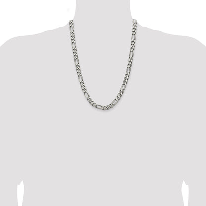 24 Inch Sterling Silver Antiqued 7.75mm Figaro Chain