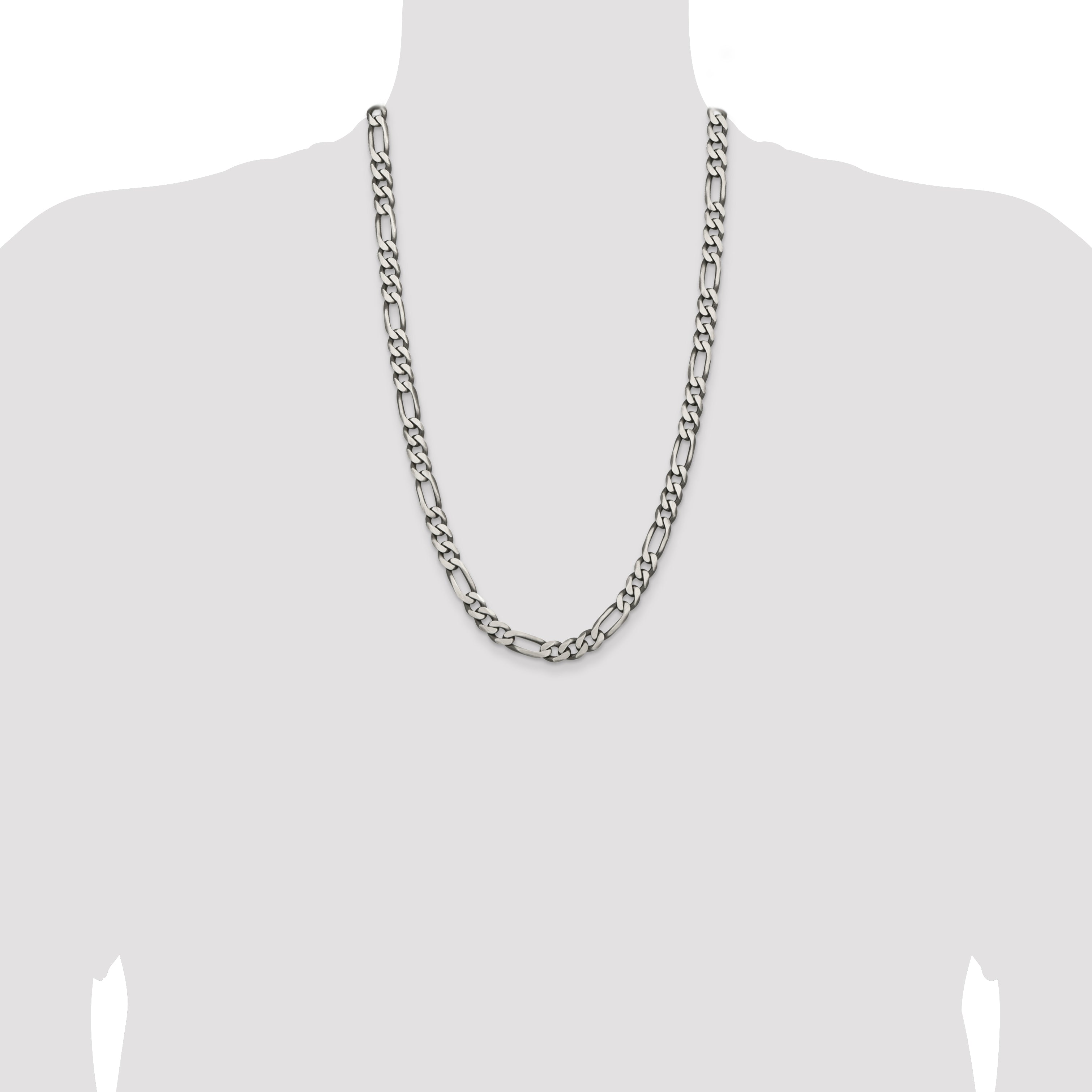 26 Inch Sterling Silver Antiqued 7.75mm Figaro Chain