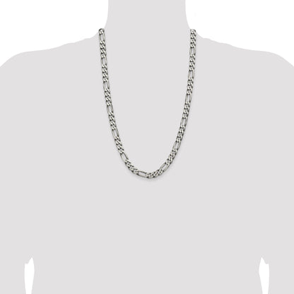 26 Inch Sterling Silver Antiqued 7.75mm Figaro Chain