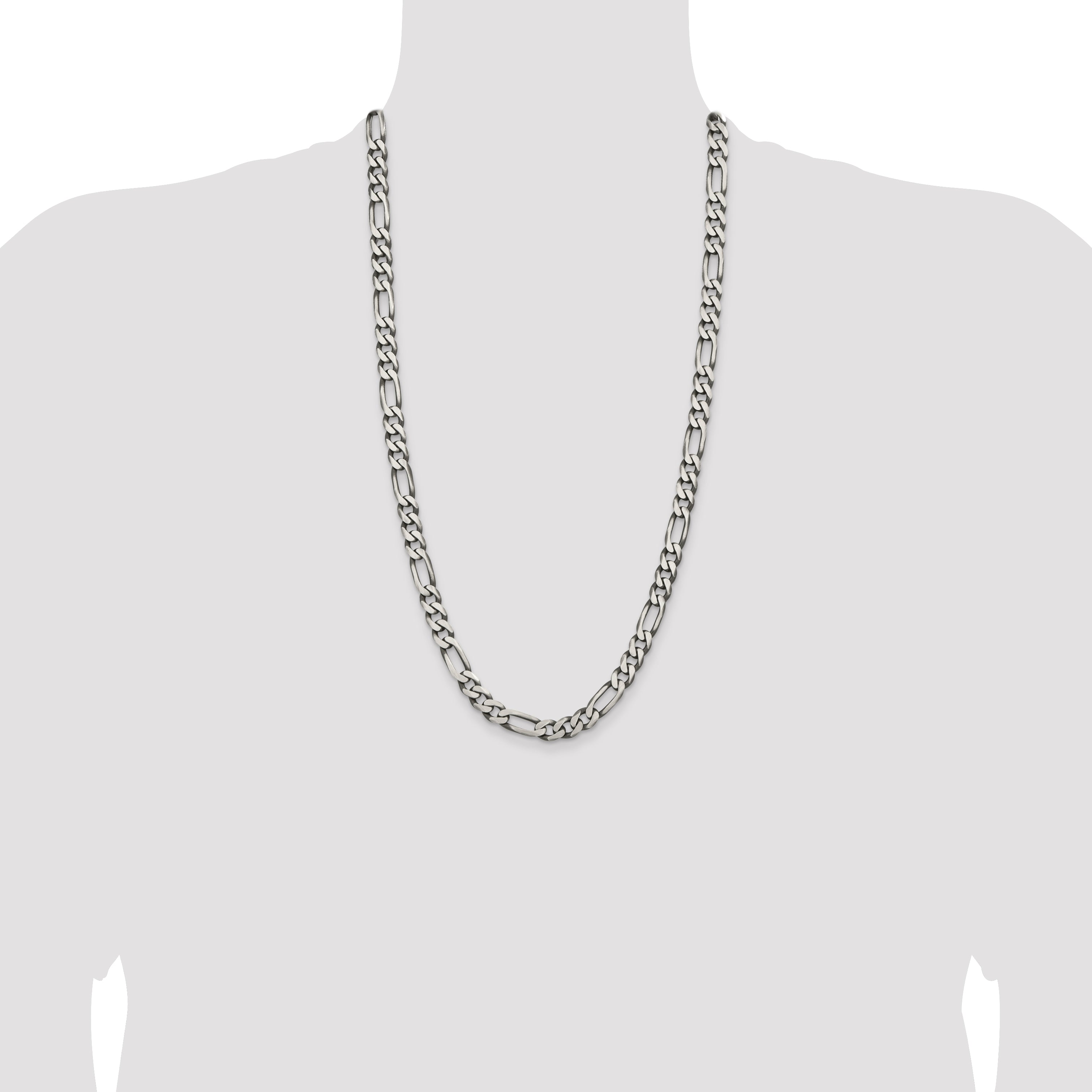 28 Inch Sterling Silver Antiqued 7.75mm Figaro Chain