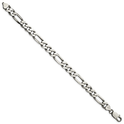 9 Inch Sterling Silver Antiqued 7.75mm Figaro Chain