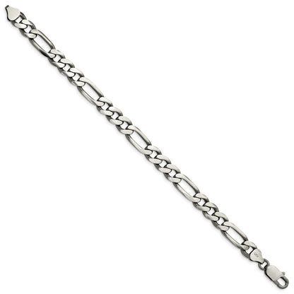 Sterling Silver Antiqued 7.75mm Figaro Chain Bracelet