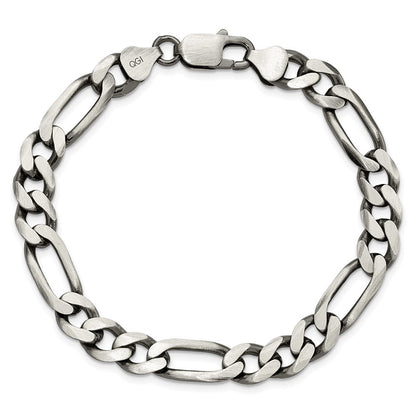 Sterling Silver Antiqued 7.75mm Figaro Chain Bracelet