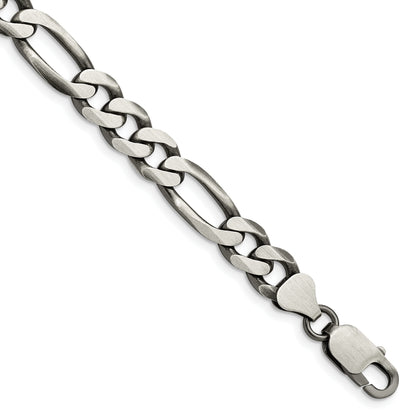 9 Inch Sterling Silver Antiqued 7.75mm Figaro Chain