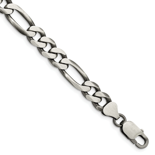 9 Inch Sterling Silver Antiqued 7.75mm Figaro Chain
