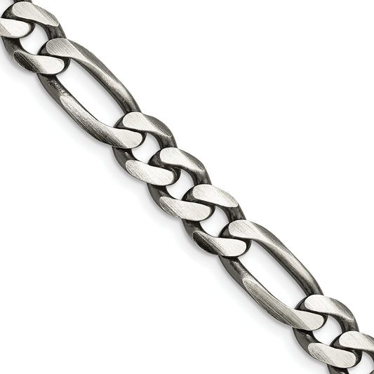 22 Inch Sterling Silver Antiqued 7.75mm Figaro Chain