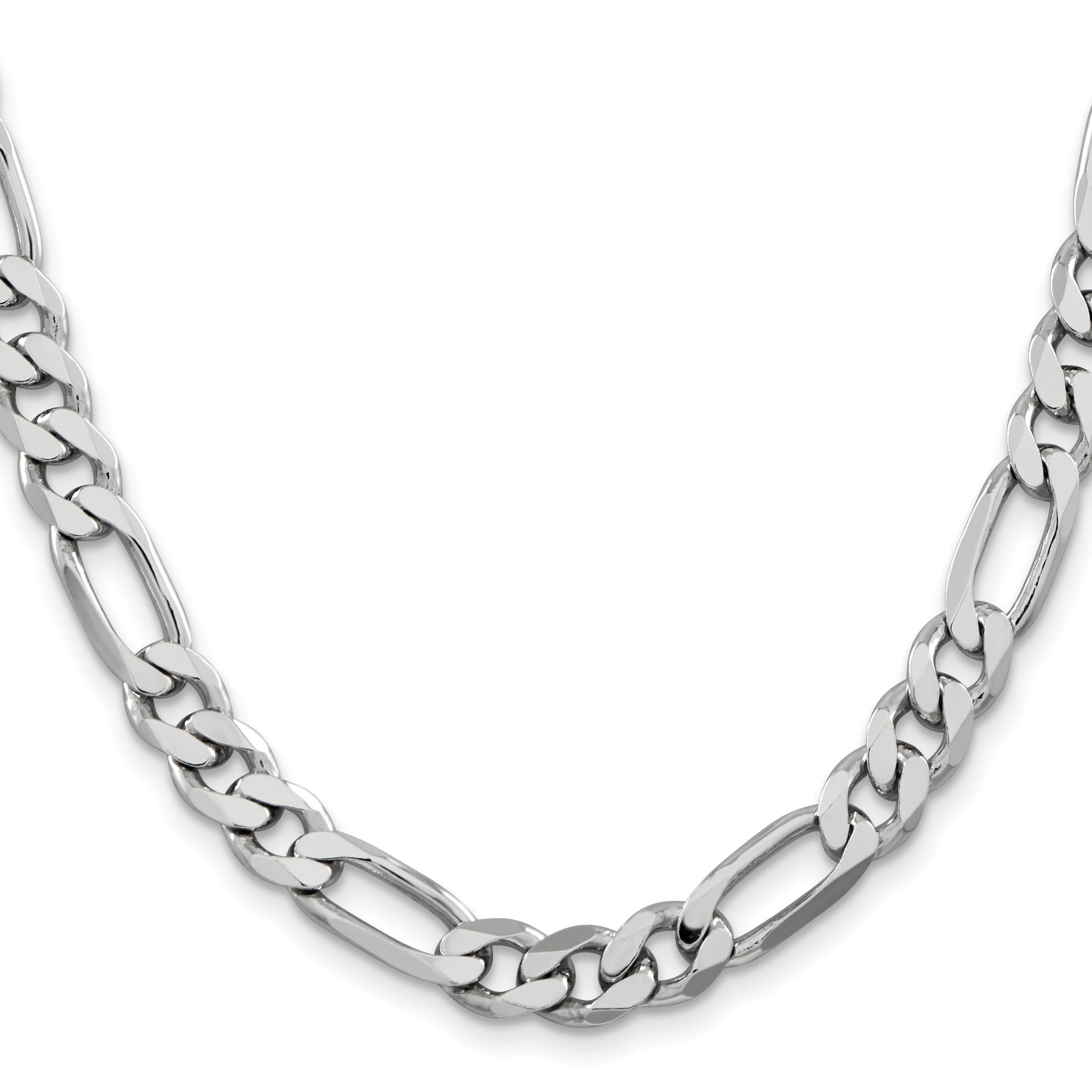 24 Inch Sterling Silver Rhodium-Plated 7.75mm Figaro Chain