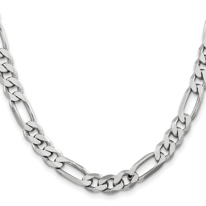 24 Inch Sterling Silver Rhodium-Plated 7.75mm Figaro Chain