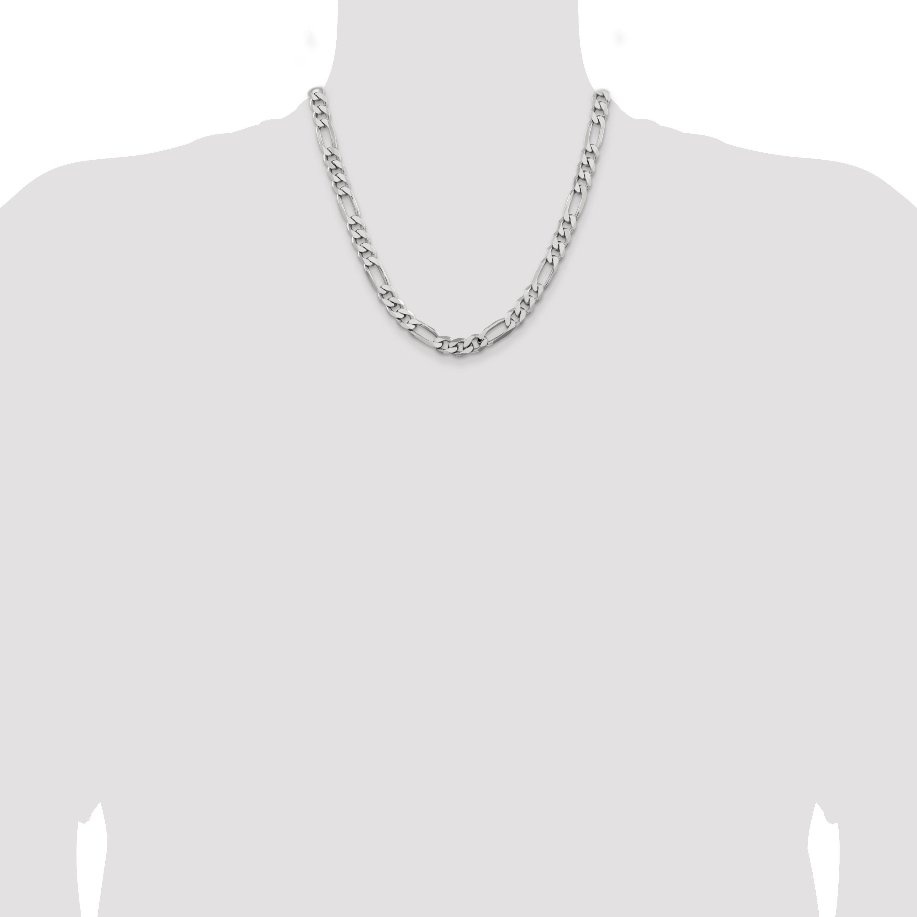 20 Inch Sterling Silver Rhodium-Plated 7.75mm Figaro Chain