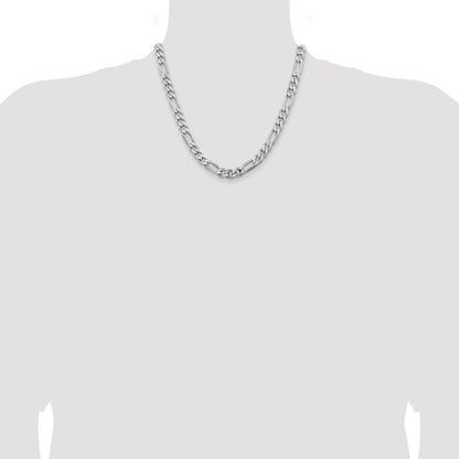 20 Inch Sterling Silver Rhodium-Plated 7.75mm Figaro Chain