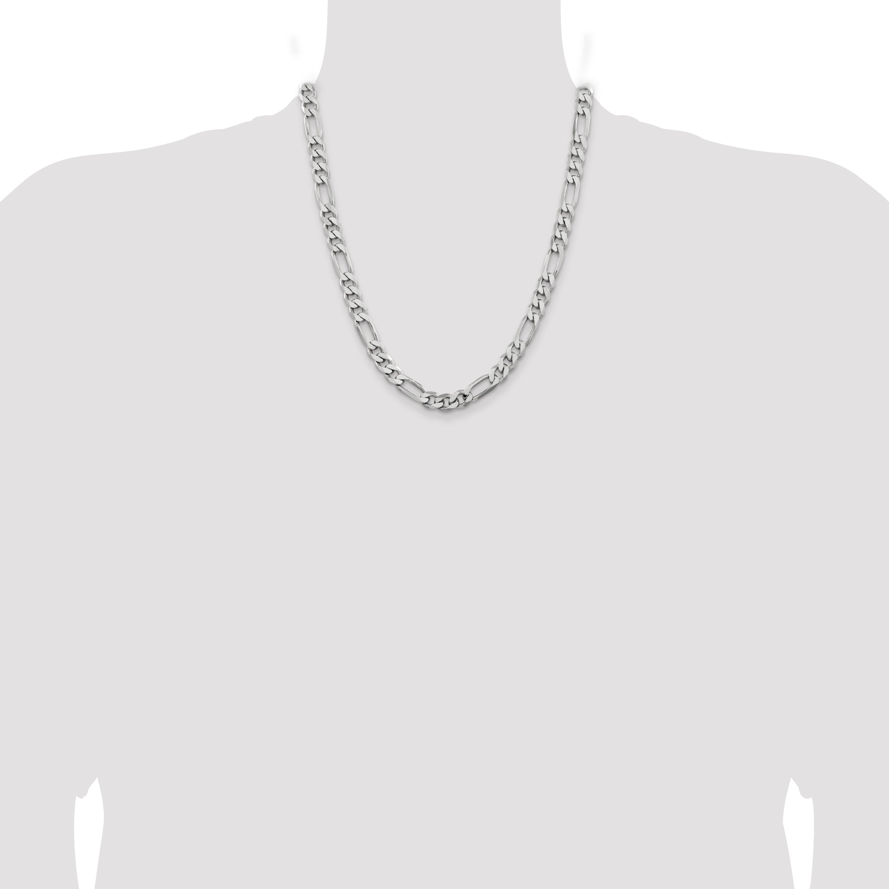 22 Inch Sterling Silver Rhodium-Plated 7.75mm Figaro Chain