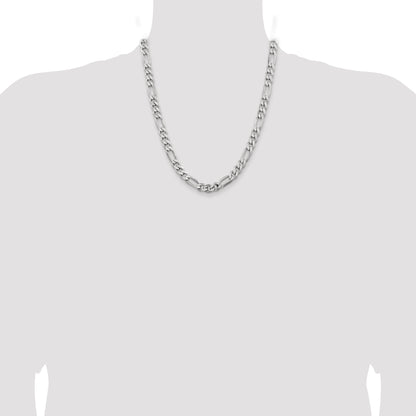 22 Inch Sterling Silver Rhodium-Plated 7.75mm Figaro Chain