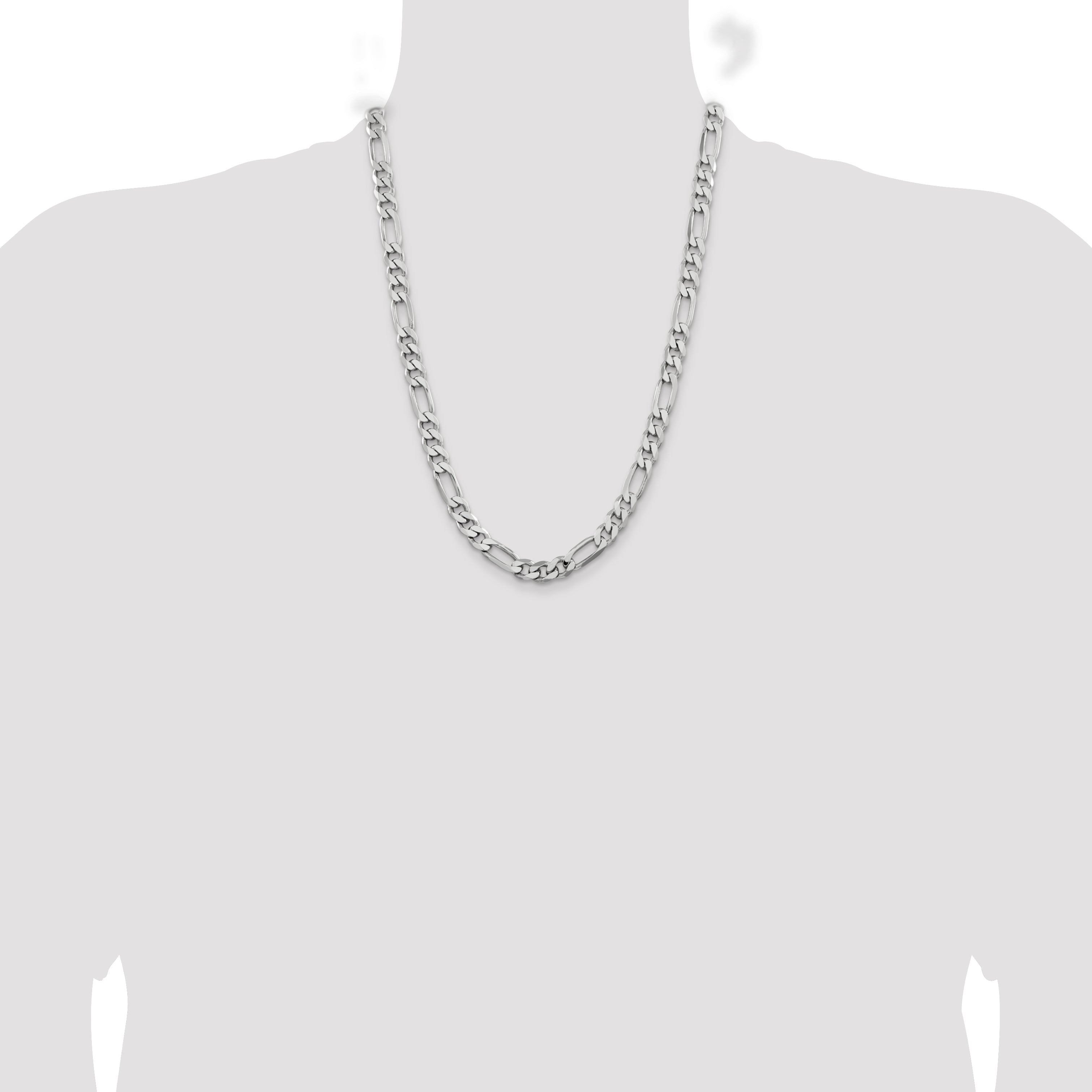 24 Inch Sterling Silver Rhodium-Plated 7.75mm Figaro Chain