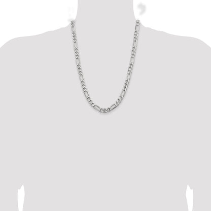 24 Inch Sterling Silver Rhodium-Plated 7.75mm Figaro Chain