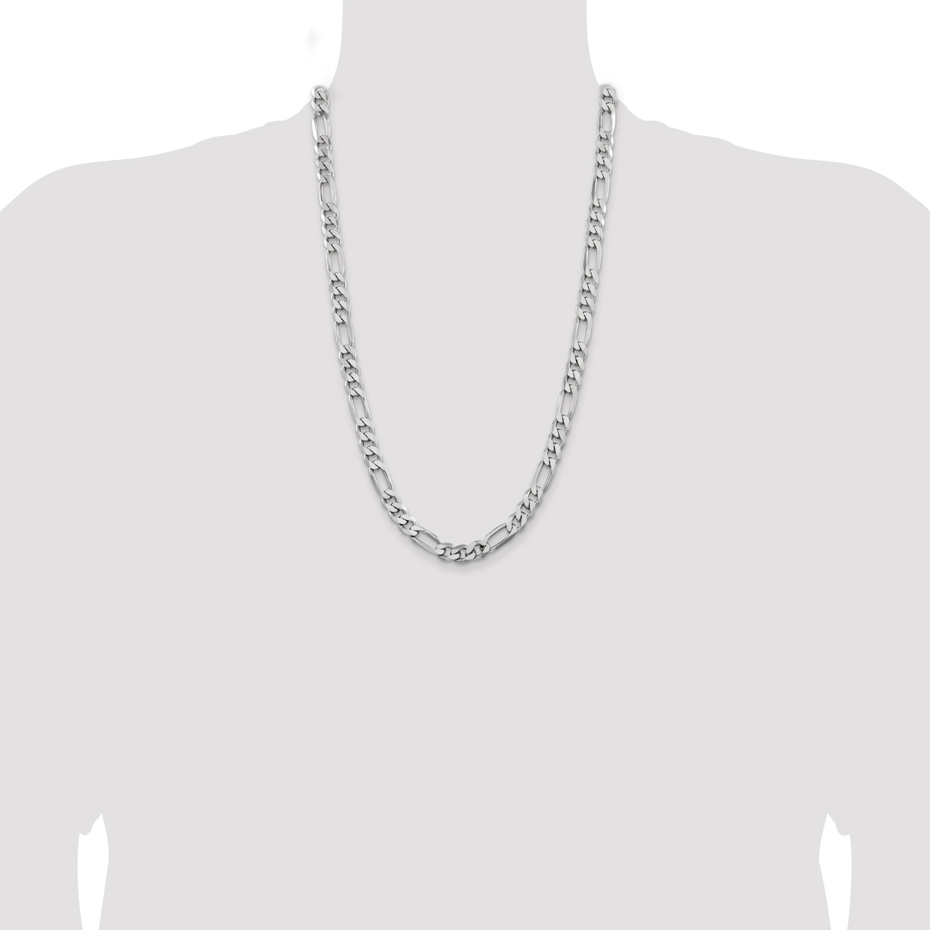 26 Inch Sterling Silver Rhodium-Plated 7.75mm Figaro Chain
