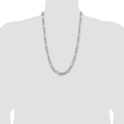 26 Inch Sterling Silver Rhodium-Plated 7.75mm Figaro Chain