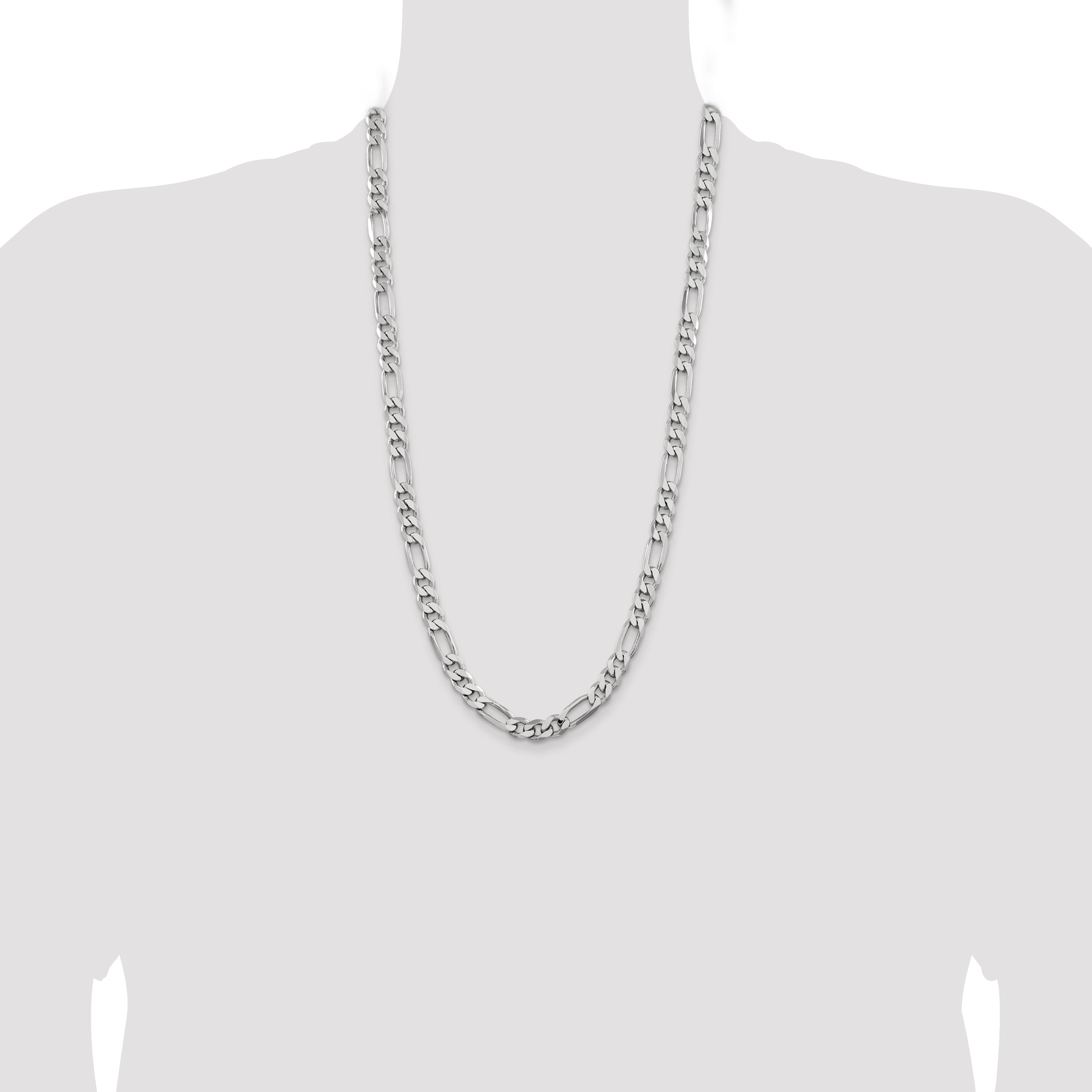 28 Inch Sterling Silver Rhodium-Plated 7.75mm Figaro Chain
