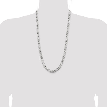 28 Inch Sterling Silver Rhodium-Plated 7.75mm Figaro Chain
