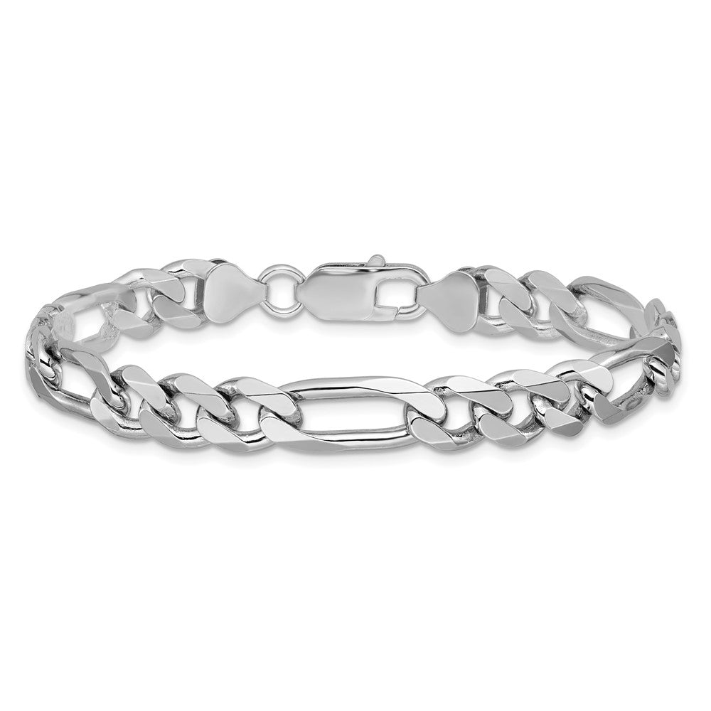 9 Inch Sterling Silver Rhodium-Plated 7.75mm Figaro Chain Bracelet