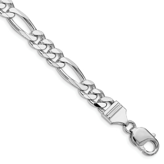 8 Inch Sterling Silver Rhodium-Plated 7.75mm Figaro Chain